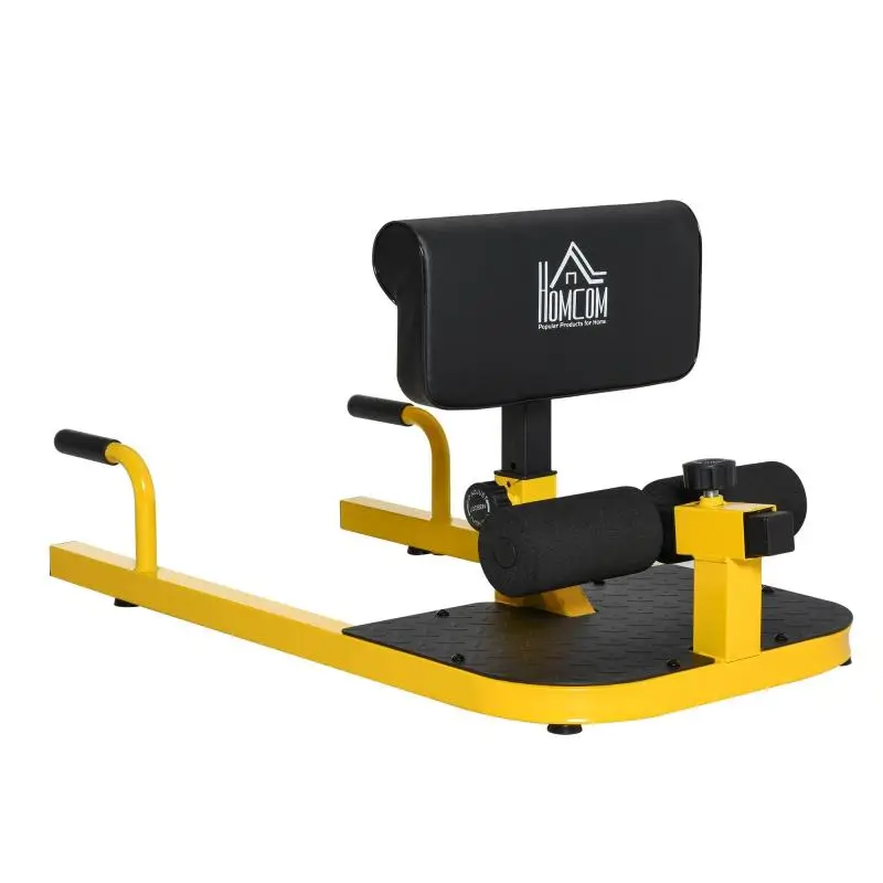 Sissy Squat Trainer, Leg Trainer, Abdominal and Gluteal Trainer, 3-in-1 Trainer, Adjustable up to 120 kg, Steel, Yellow+Black, 50 x 97 x (44.5–56.5) cm