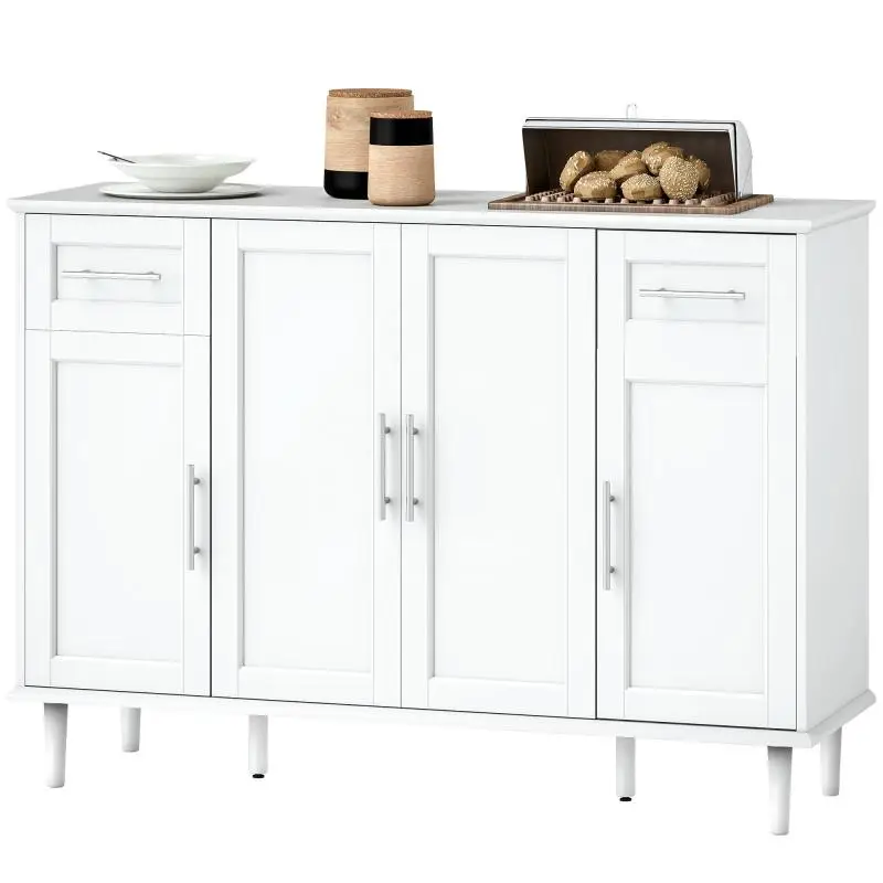 Wooden Sideboard with 2 Drawers and 3 Cabinets, White