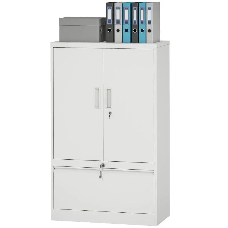 Steel Office Cabinet with Shelf and Drawer, White