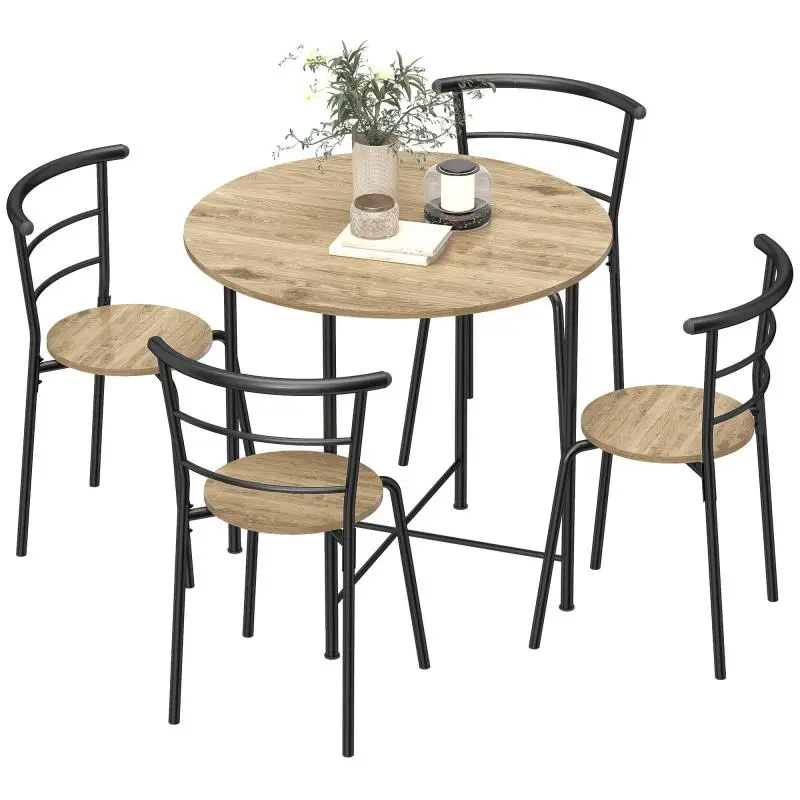 Round Dining Table and 4 Chairs Set, 85 cm