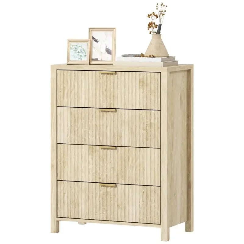 4-Drawer Chest with Grooved Fronts and Gold Handles