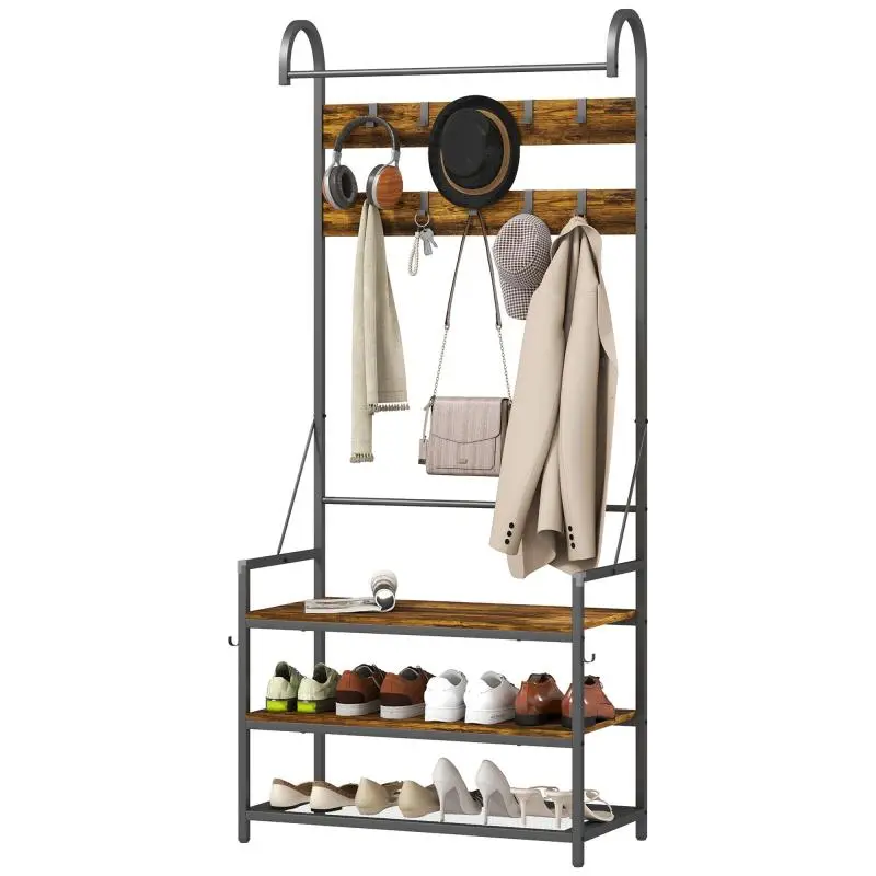 Hall Tree with Bench and Shoe Rack, 80 cm