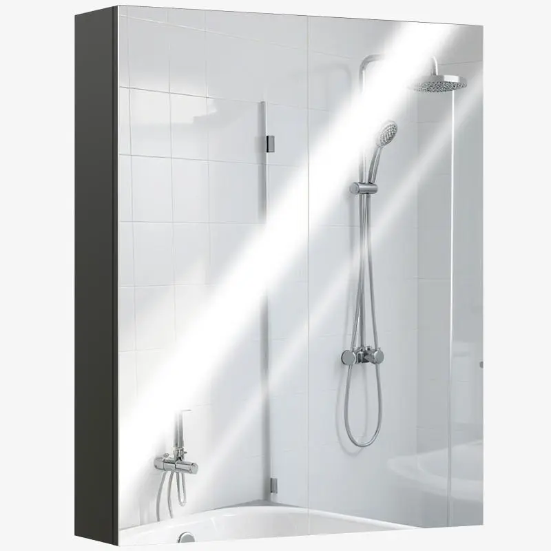2-Door Bathroom Wall Cabinet with Mirror, 60 cm, Black