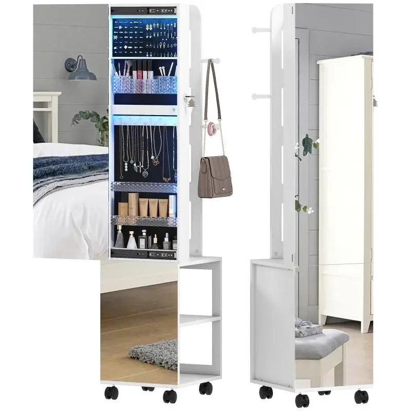 Jewellery Armoire with Swivel Mirror, Black