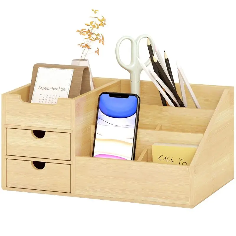 Bamboo Desk Organiser with 2 Drawers