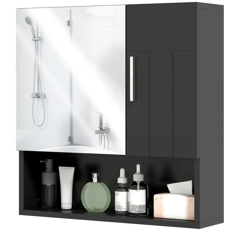 Bathroom Mirror Cabinet with Adjustable Shelves, Black