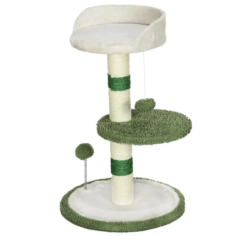 Cat Scratching Tree with Bed, Green and White
