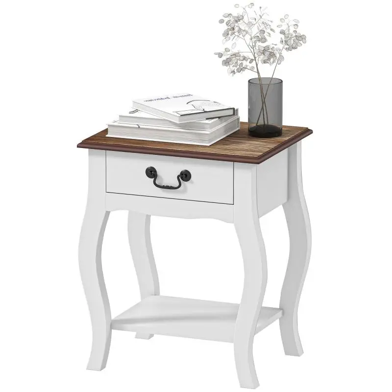French-Style Bedside Table with Drawer and Shelf