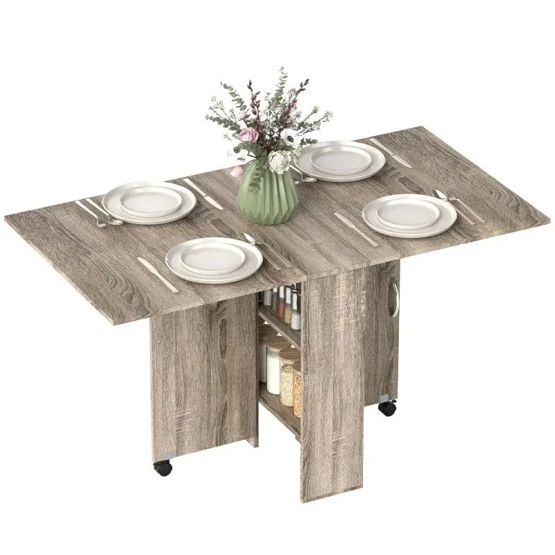 Drop-Leaf Dining Table with 2 Shelves