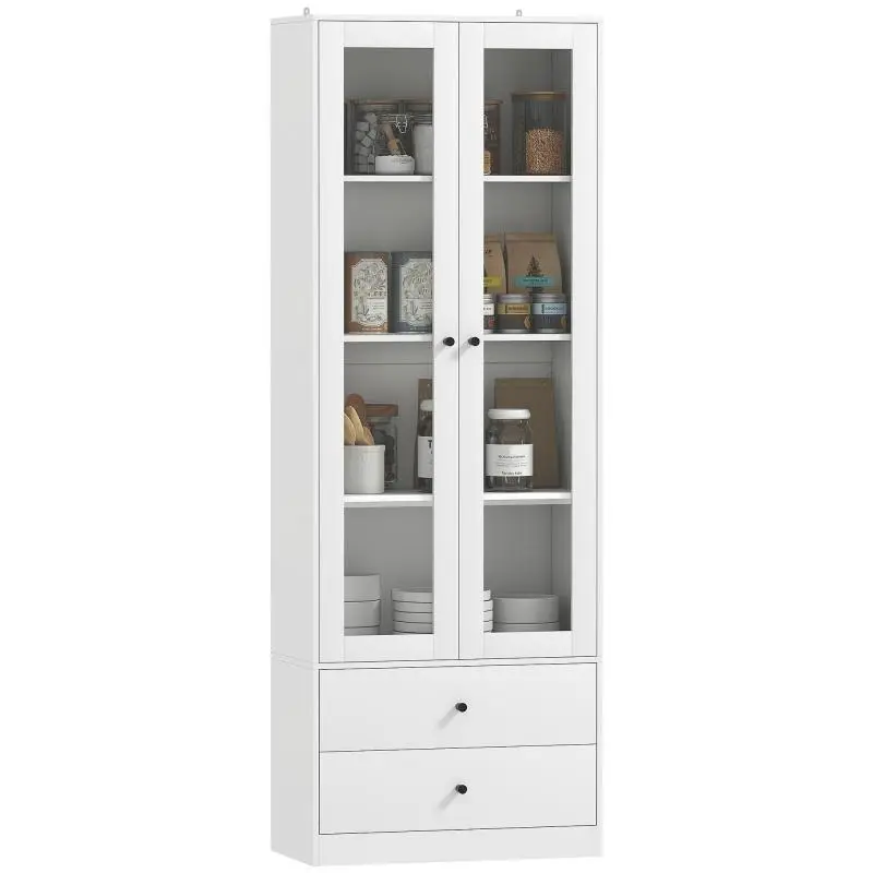 Kitchen Cabinet with 2 Drawers and Glass Doors