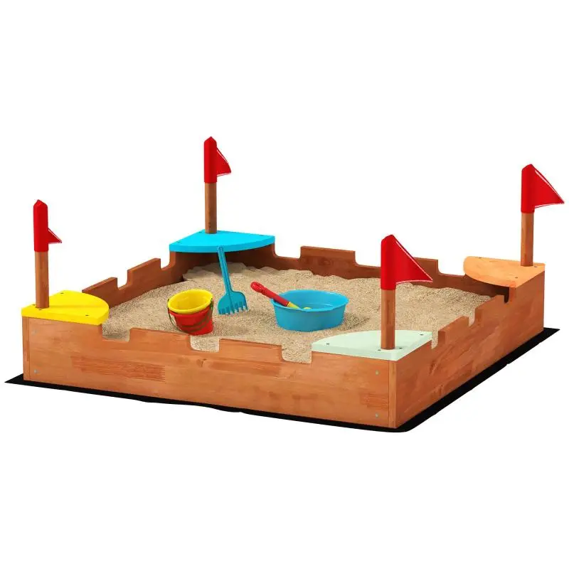 Castle-Shaped Sandpit with 4 Seats, 90 cm