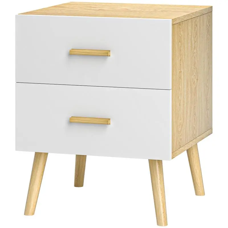 Scandinavian Style Wooden Bedside Table with 2 Drawers, 40x40x50 cm, Oak