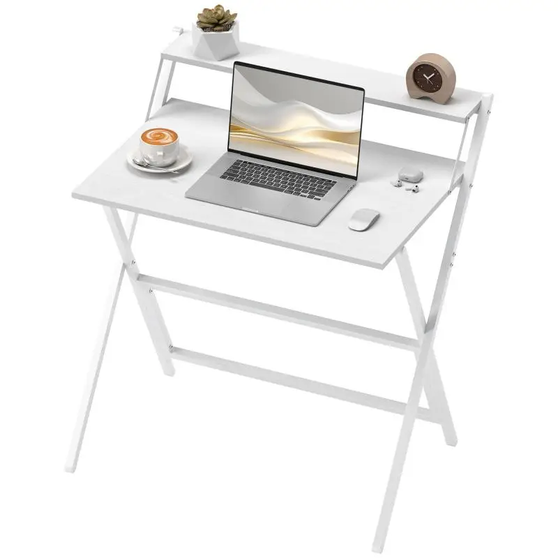 Folding Desk with Monitor Shelf, 81.5x62x86.5 cm, White
