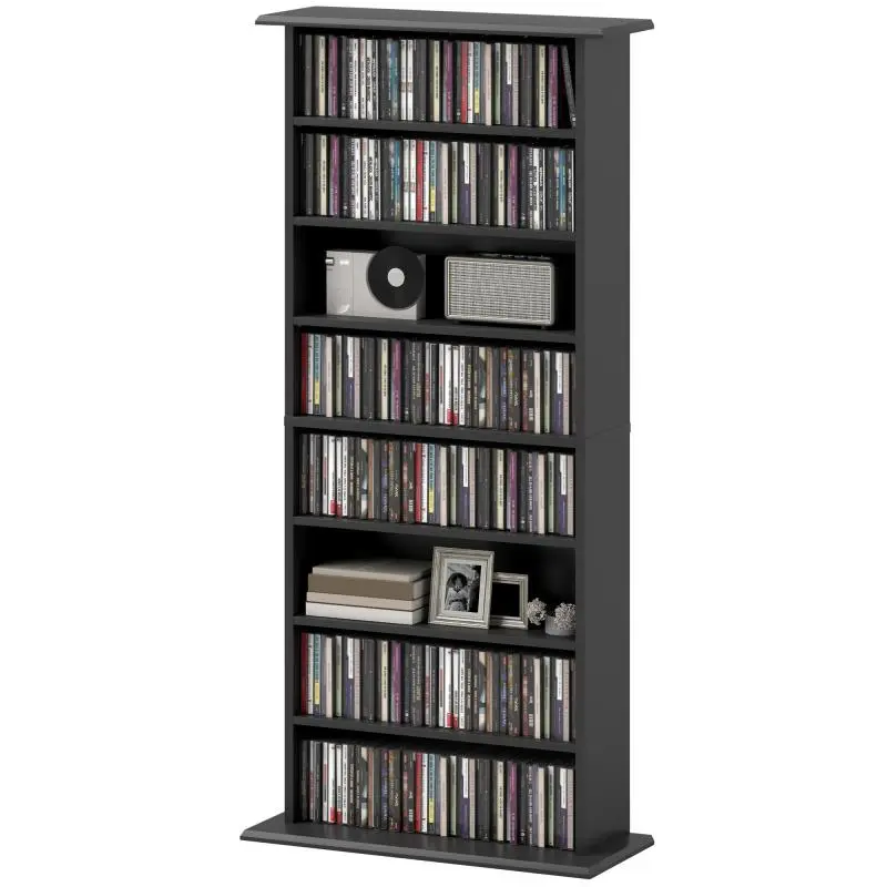 CD Rack with 6 Adjustable Shelves, Black