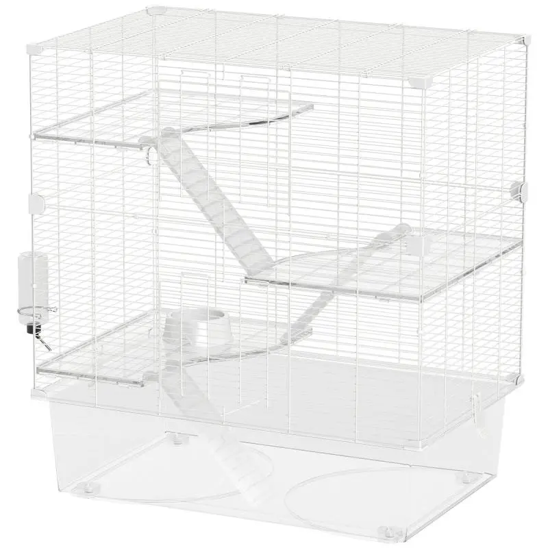 Multi-Level Rodent Cage with Accessories Included, Made of Steel, PET and PS, 73x47x80 cm, White