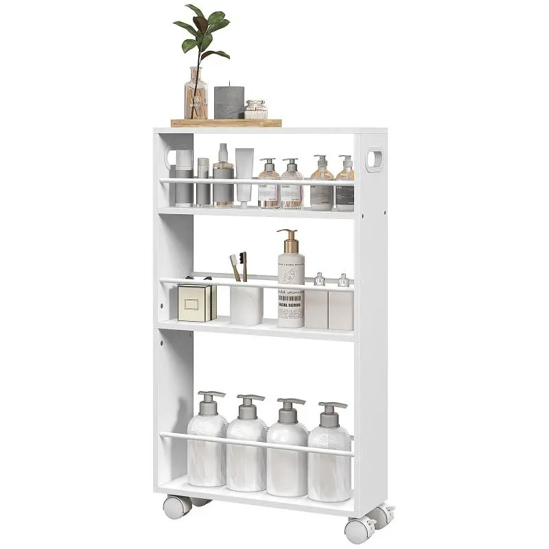 3-Tier Kitchen and Bathroom Cart with Lockable Wheels, White