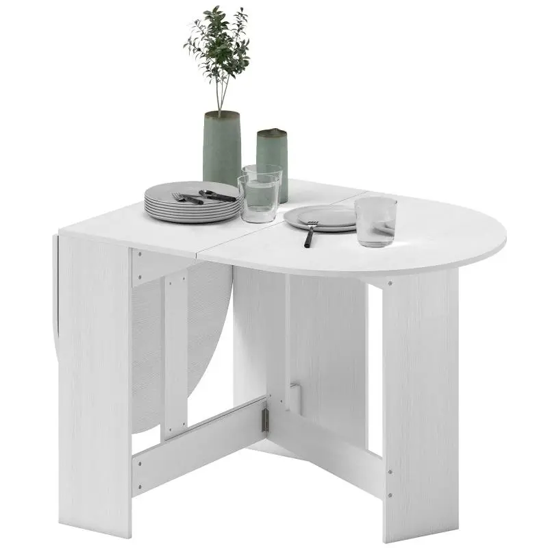 Oval Folding Dining Table with 2 Drop Leaves, White