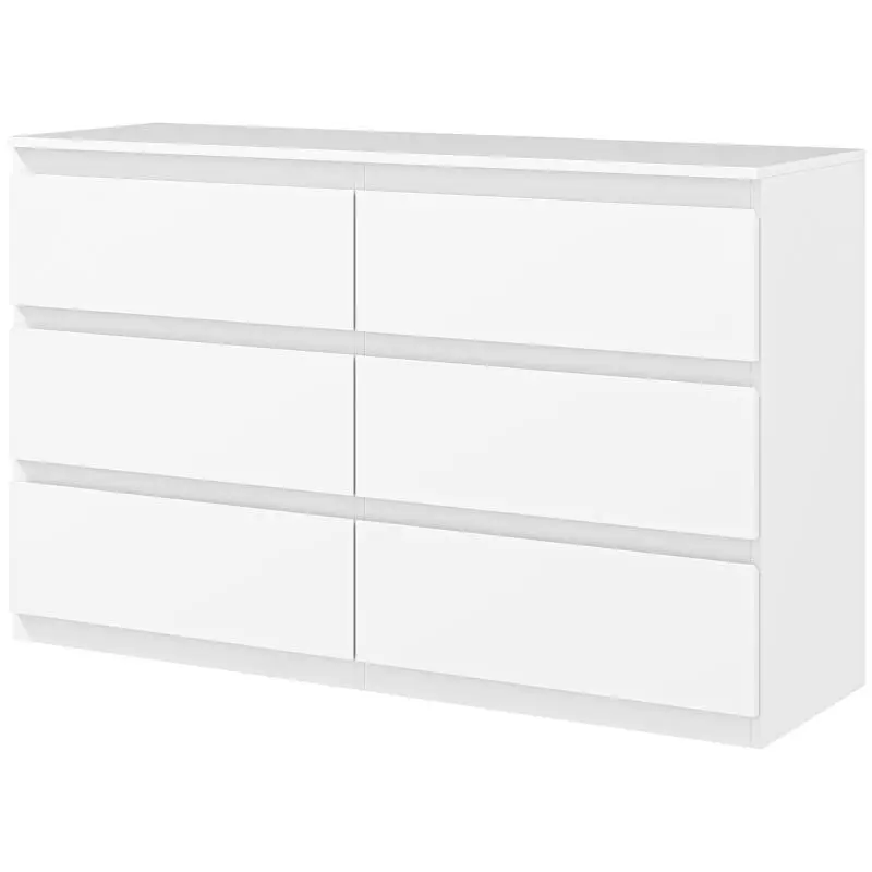 6-Drawer Chest of Drawers, 120 x 39 x 75 cm, White