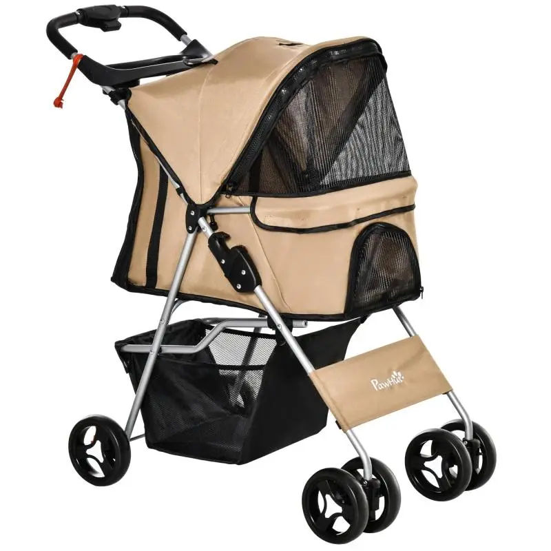 Foldable Pet Stroller, Coffee Brown