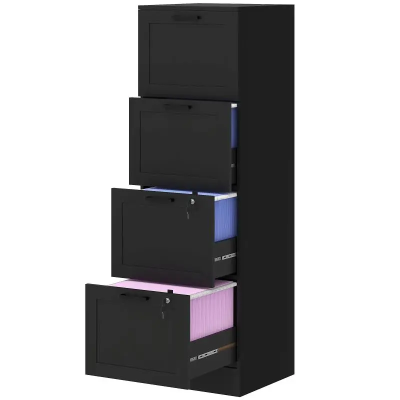 4-Drawer File Cabinet with Adjustable Rail and 2 Locks, Wooden, 40x40x131 cm, Black