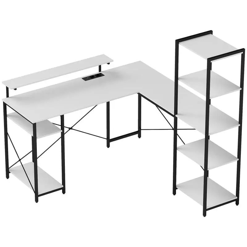 Corner Desk with Shelf and Monitor Stand