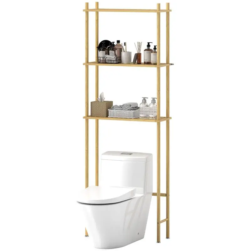 Bamboo Over-Toilet Unit with 3 Shelves, 63.5 × 25.5 × 181 cm