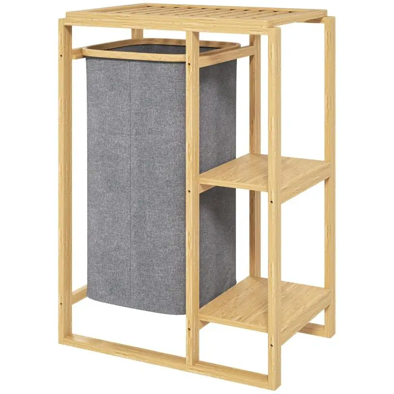 Bamboo Laundry Hamper with Removable Bag, Grey