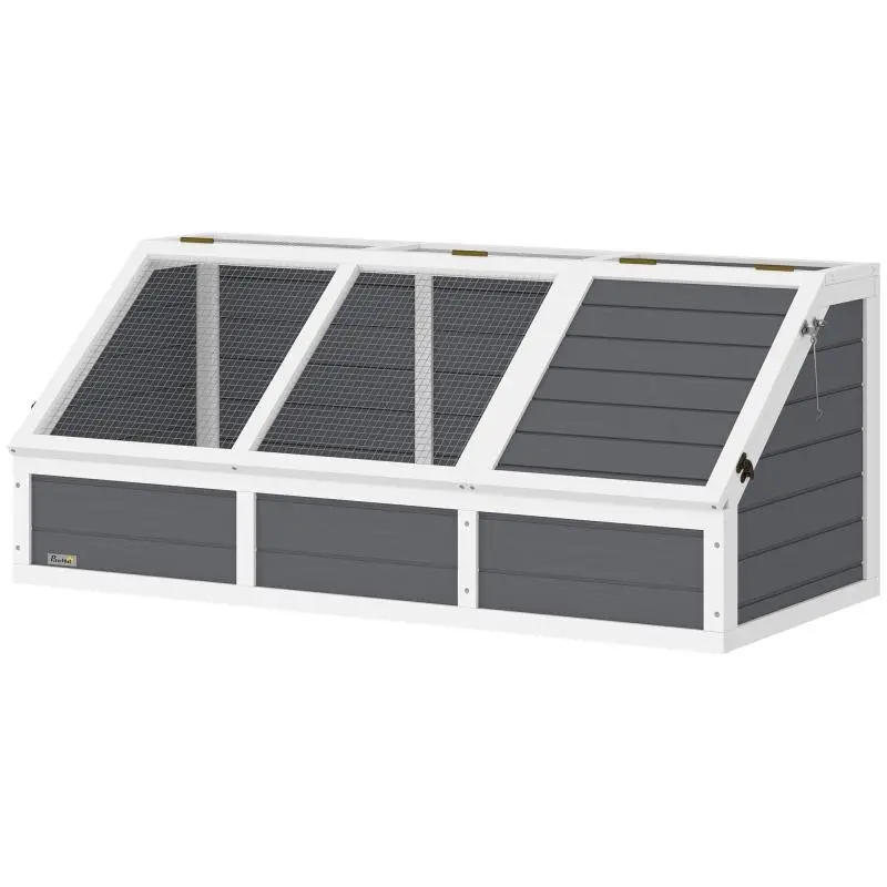 Bottomless Tortoise House, Fir Wood and Galvanized Steel, 120x55x50 cm (H), Grey and White