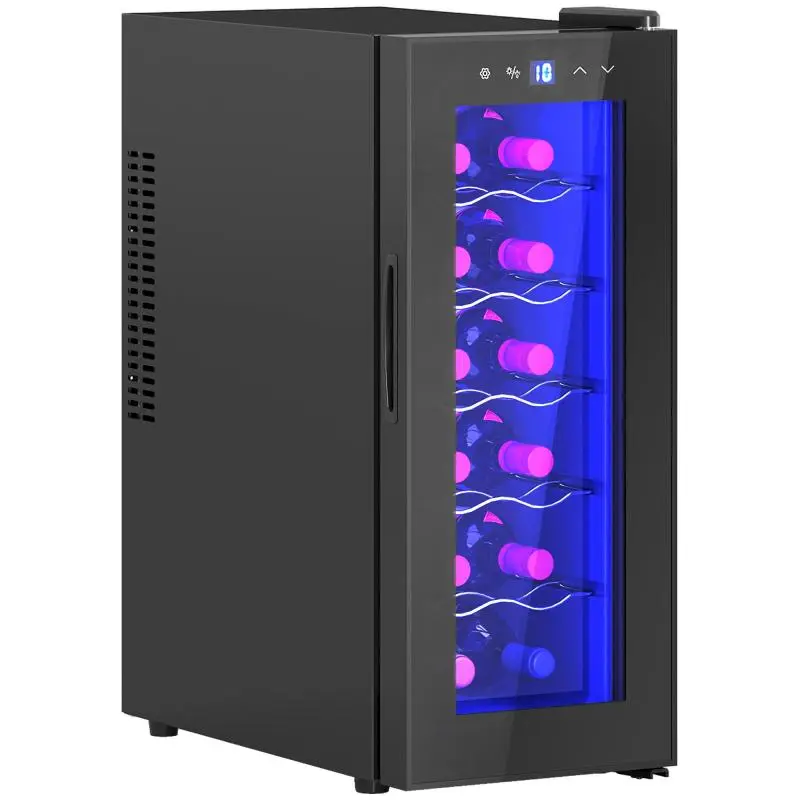 12-Bottle Wine Cooler with Dual Temperature Control, Adjustable Shelves, and Lights, Black