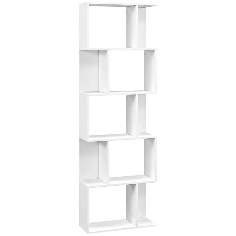 5-Tier Bookcase with Divider, White