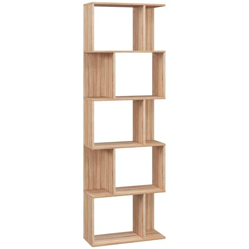 5-Tier Bookcase with Divider, Wood Finish