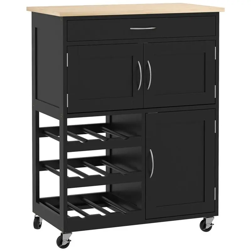Kitchen Trolley with Wine Rack, 3 Doors and Drawer