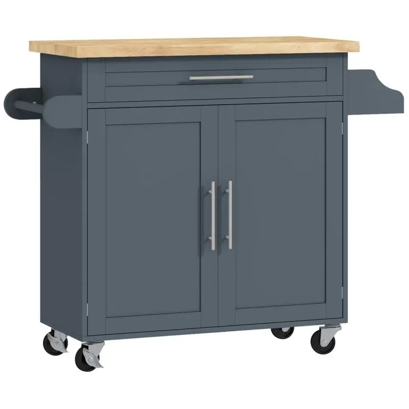 Wooden Kitchen Cart with Drawer and Spice Rack