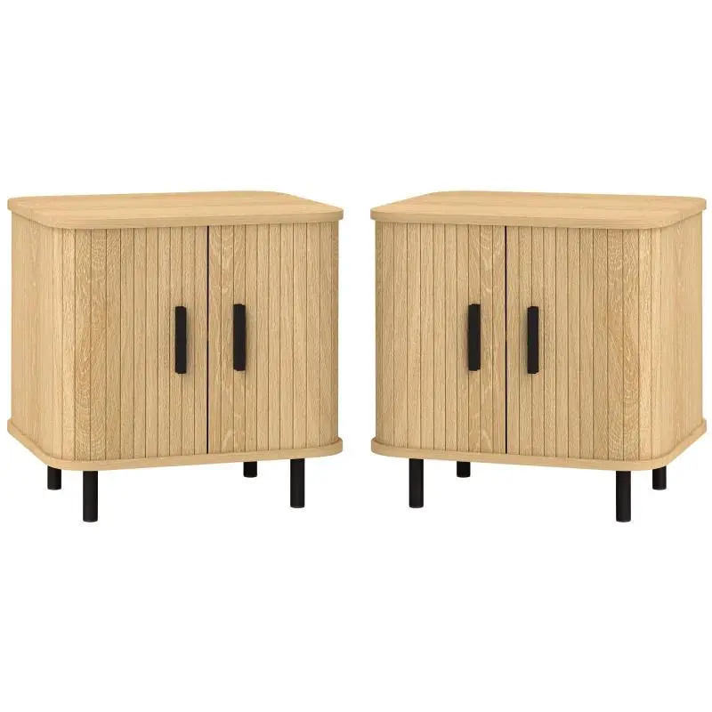 Set of 2 Nightstands with Sliding Doors