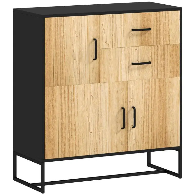 Storage Sideboard with 3 Cupboards and 2 Drawers, Black