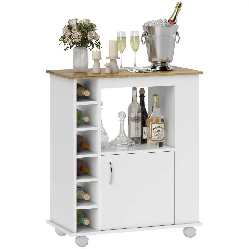 Kitchen Cart with Cabinet and Adjustable Shelves, White