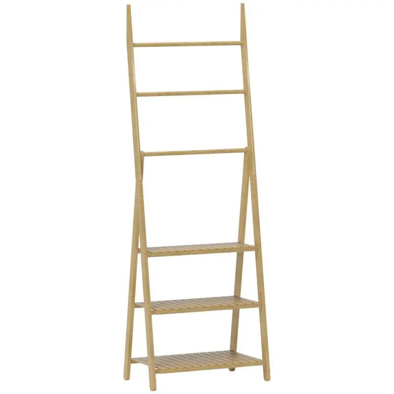 3-Tier Bamboo Bathroom Shelf with Towel Rack