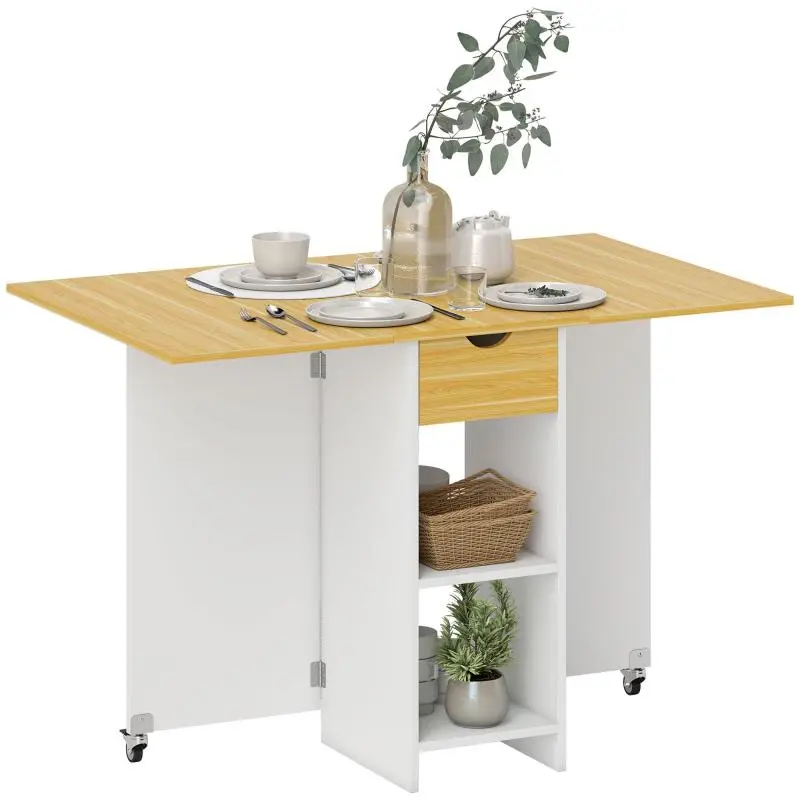 Folding Dining Table with Drawer and Storage Compartments