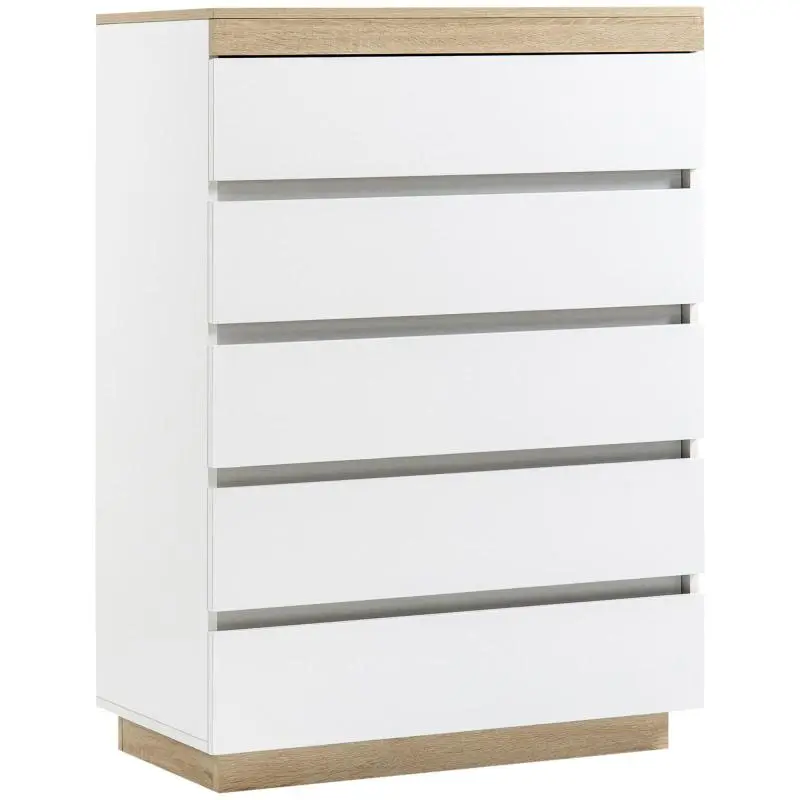 5-Drawer Chest of Drawers, White and Oak