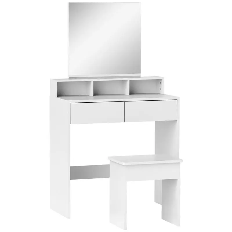 Dressing Table with Mirror, 2 Drawers and Stool