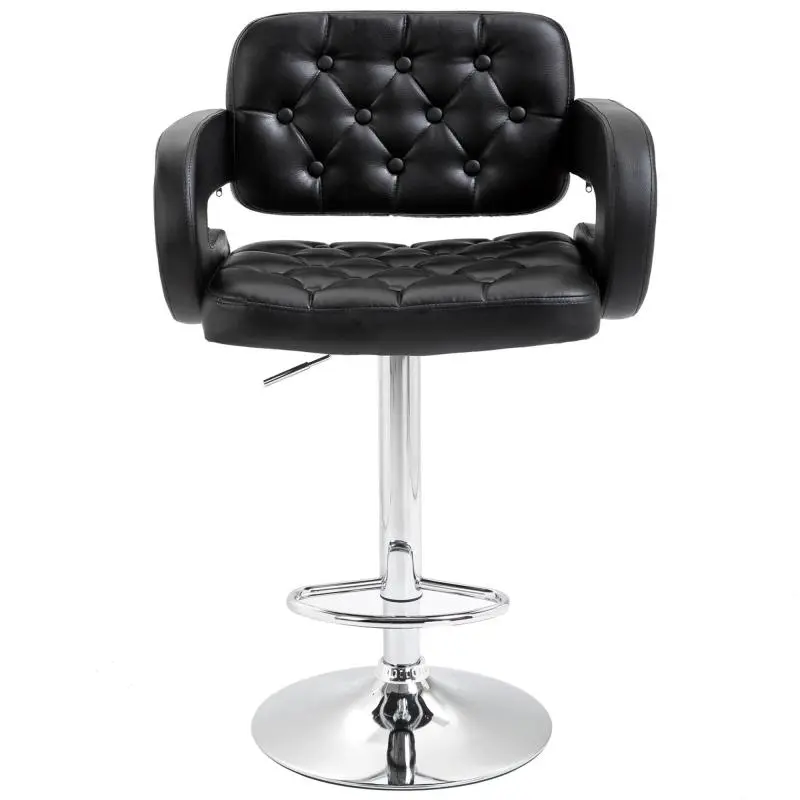 Swivel Bar Stool with Backrest and Armrests, Black