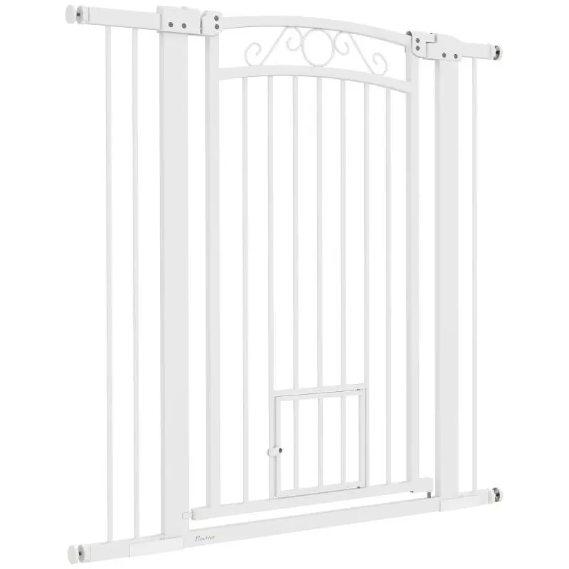 Adjustable Dog Gate with Cat Door, 76–104 cm
