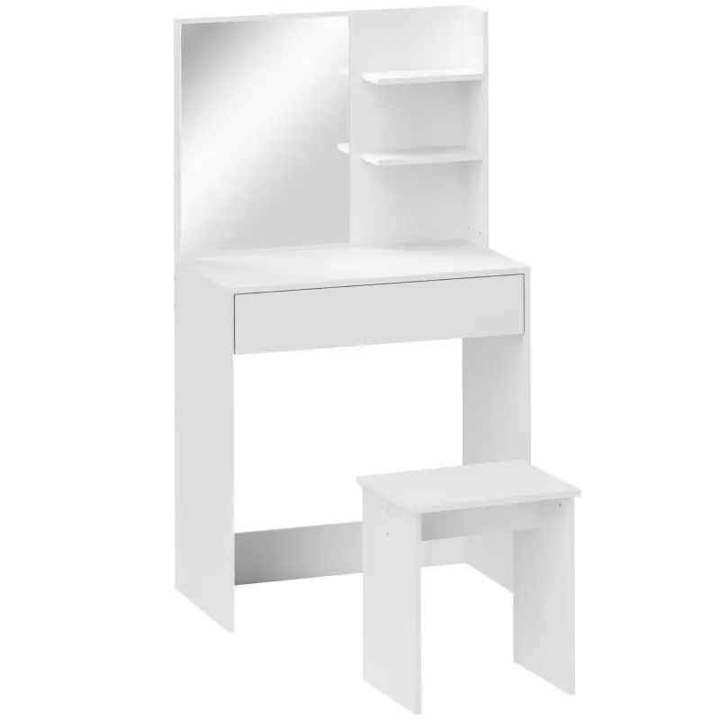 Vanity Table with Mirror, Stool and 3 Shelves