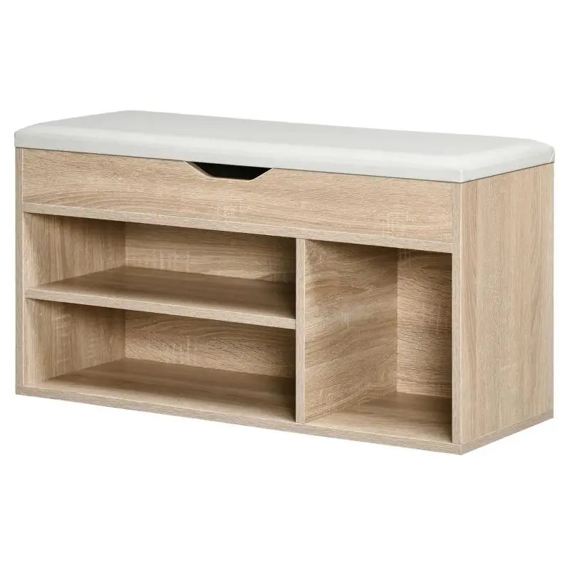 Padded Shoe Bench with 2 Open Shelves