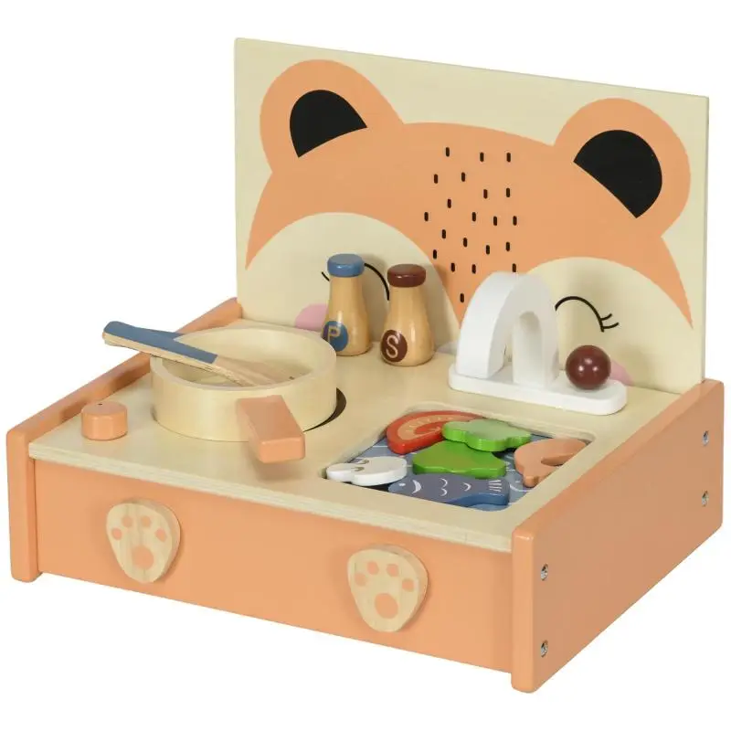Toy Kitchen for Children Aged 3–5 with 12 Wooden Accessories