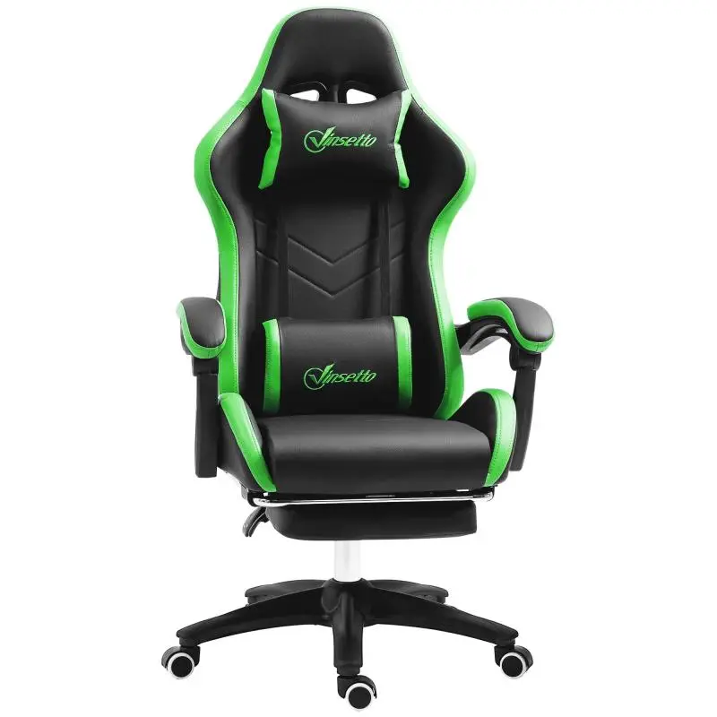 Gaming Chair with Adjustable Height and Reclining Backrest, 65x65x121-129 cm, Black and Green