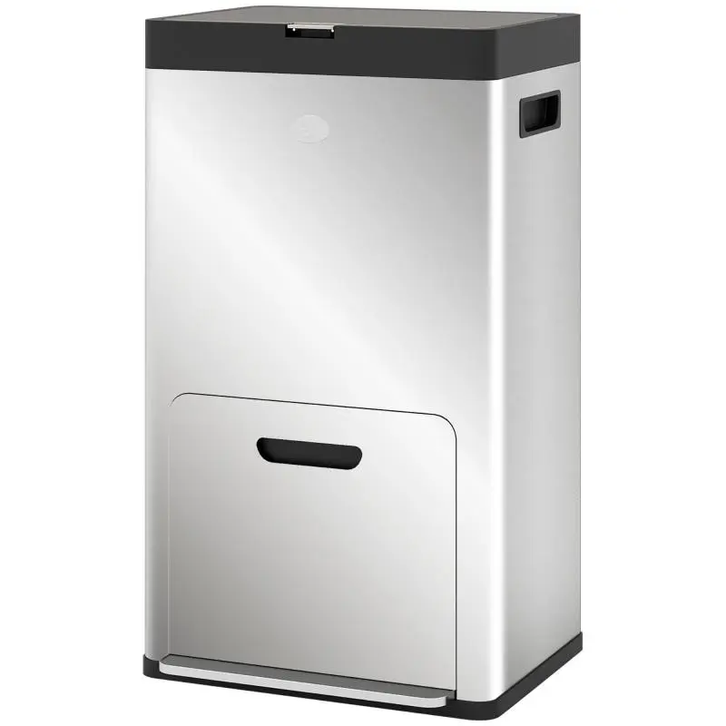 56 L 3-Section Pedal Bin with Deodorant Holder, Silver
