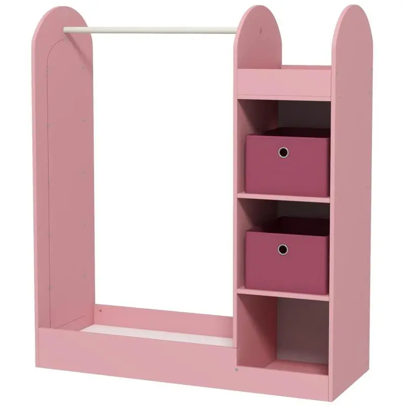 Children's Coat Rack with Shelves and Mirror, Pink