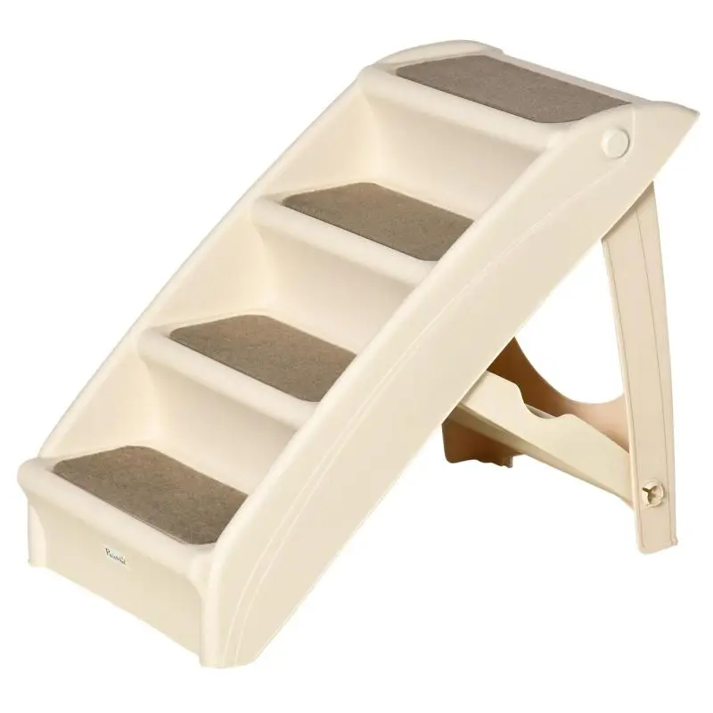 Foldable Dog Stairs, 4 Steps, Beige