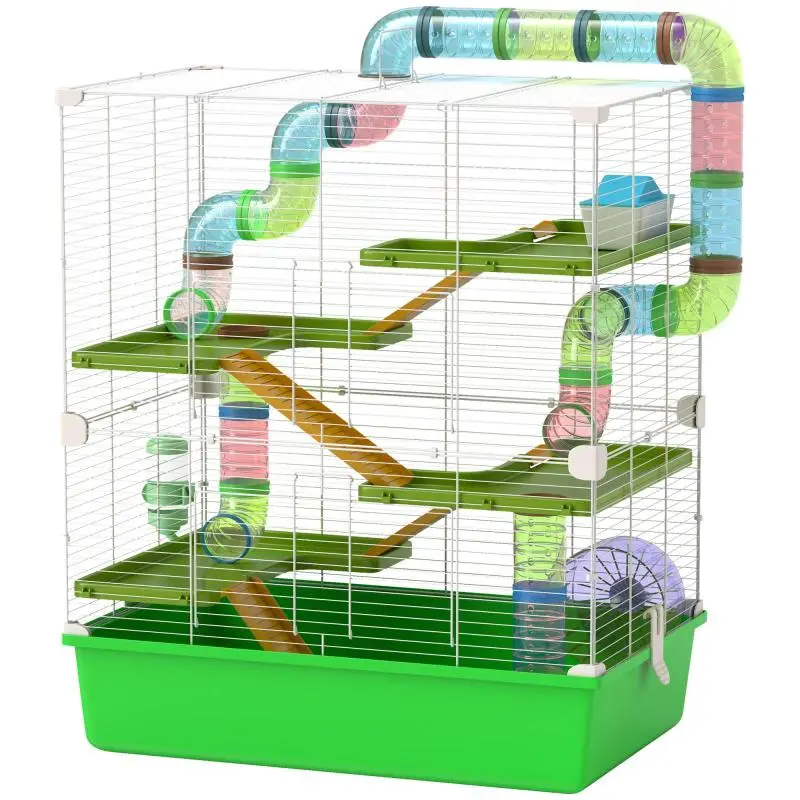 5-Level Hamster Cage with Accessories, Green and White